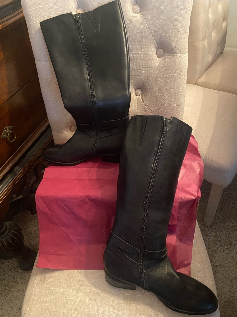 NWOB Ralph Lauren Mariah Black Leather Riding gold hardware Boots 7.5